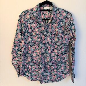 Vtg Floral Button Down Shirt Women M Cotton Pink‎ Teal cottage, granny, country